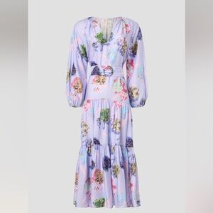 Prabal Gurung Purple Midi A-Line Dress with Pleated Tiered Design